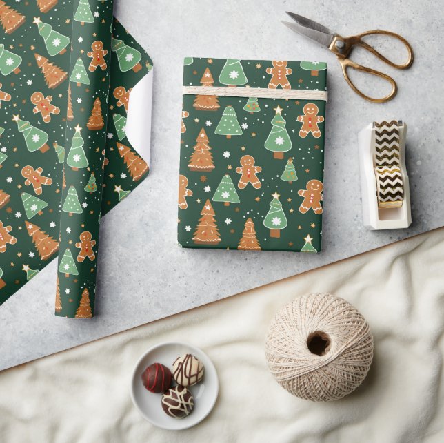 Papier Cadeau Pain d'épices Cookies et arbres de Noël (Artisanat)