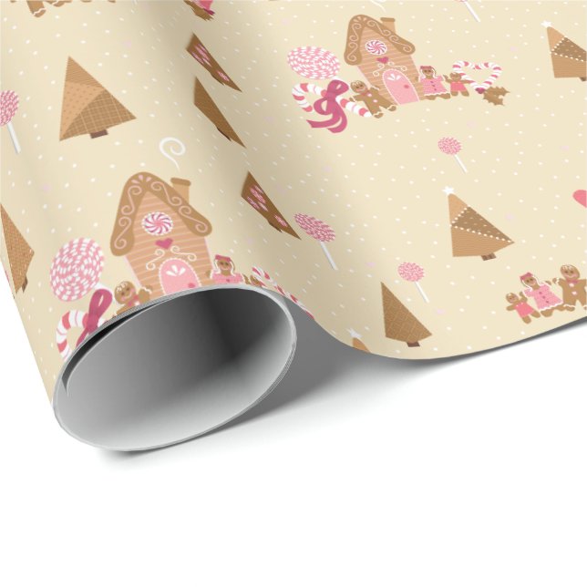 Papier Cadeau Pain d'épices de crème rose mignonne Sucre de cann (Coin rond)