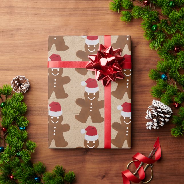 Papier Cadeau Pain d'épices de Noël Homme Cookies Kraft Brown (Cadeau de vacances)