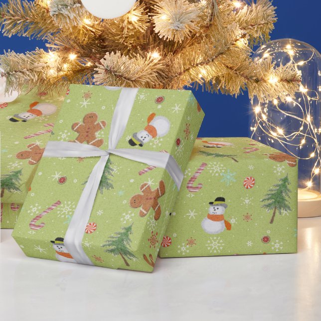 Papier Cadeau Pain d'épices de Noël homme et neige (Vacances)