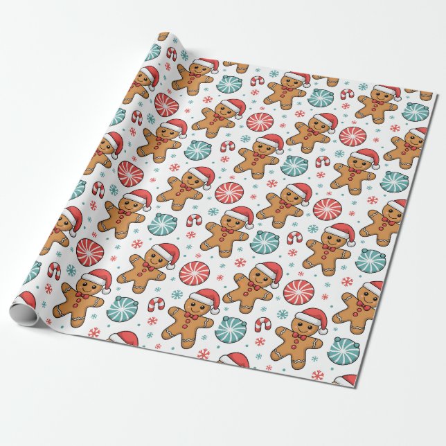 Papier Cadeau Pain d'épices de Noël mignon (Déroulé)
