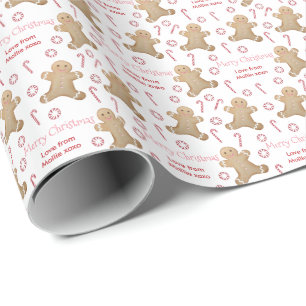 Papier Cadeau Pain d'épices de Noël Pink rouge blanc Sucres de