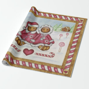 Papier Cadeau Pain d'épices Garçon Fille Noël Papier d'enveloppe