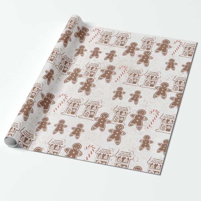 Papier Cadeau Pain d'épices Homme Cookie Hommes Maison Noël (Déroulé)
