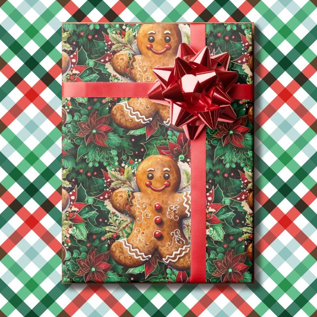 Papier Cadeau Pain d'épices Homme et Poinsettias Classiques de N (Créateur téléchargé)