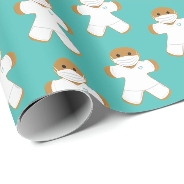 Papier Cadeau Pain d'épices Homme Infirmière Docteur Scrubs blan (Coin rond)