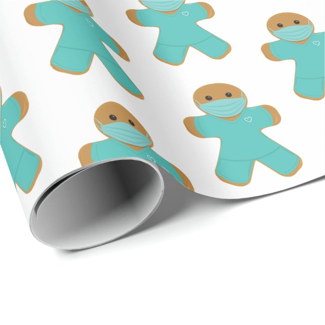 Papier Cadeau Pain d'épices homme infirmière médecin Scrubs (Coin rond)