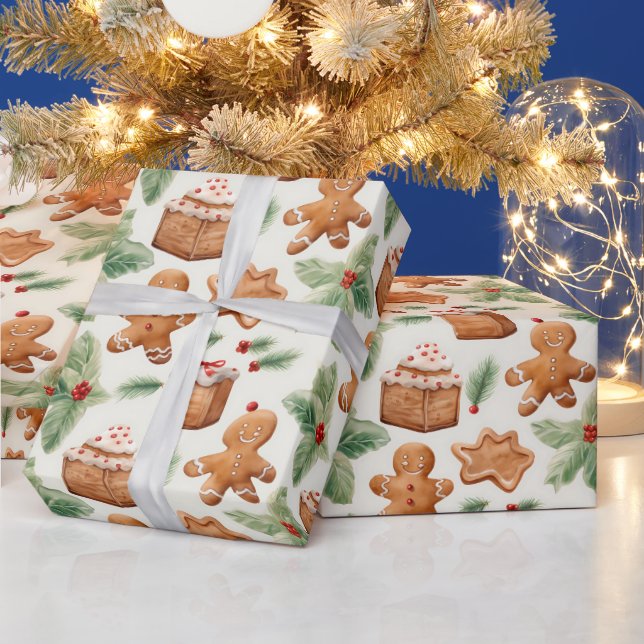 Papier Cadeau Pain d'épices Hommes Dessert Verdure Noël moderne (Vacances)