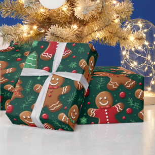 Papier Cadeau Pain d'épices Hommes et arbres de Noël Noël