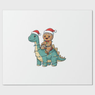 Papier Cadeau Pain d'épices montant un dinosaure Santa Noël