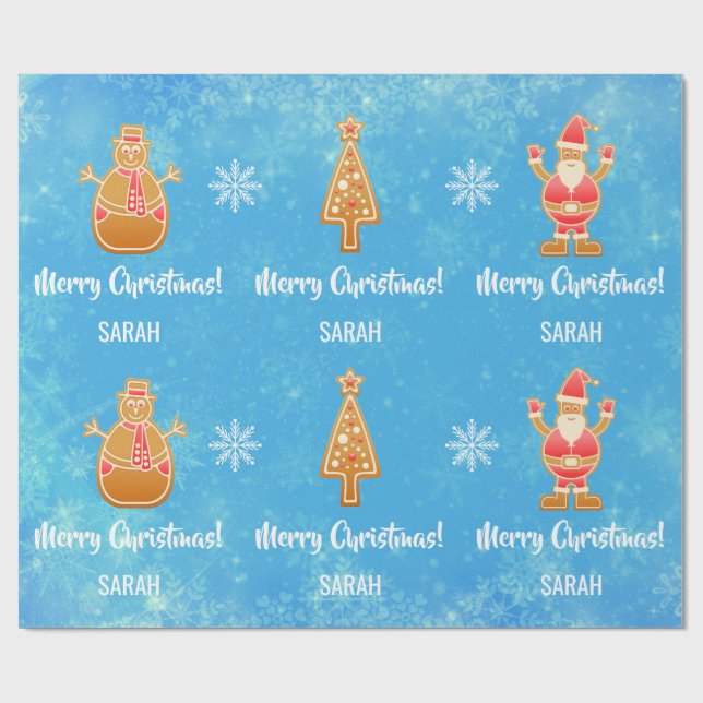 Papier Cadeau Pain d'épices Père Noël Xmas Tree Snowman Personna (Plat)