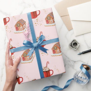 Papier Cadeau Pain d'épices rose Maison Papier d'enveloppement d