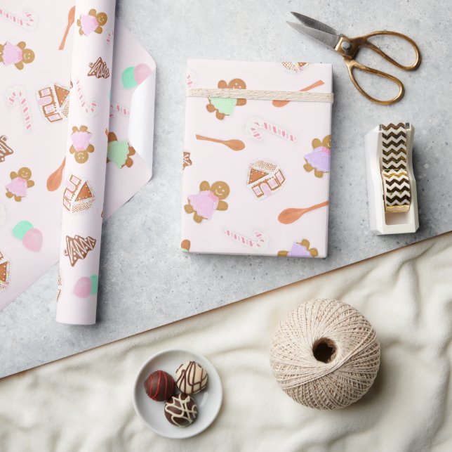 Papier Cadeau Pain d'épices rose Maison Papier d'enveloppement d (Artisanat)