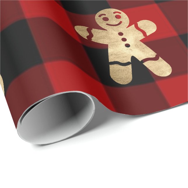 Papier Cadeau Pain d'or de Lomberjack Plaid Buffalo Noir (Coin rond)