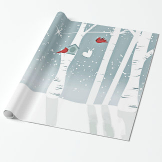 Papier Cadeau Paires d'oiseaux cardinaux rouges en bois de Milou