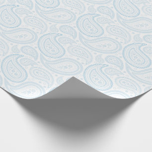 Papier Cadeau Paisley bleu-clair sur le papier d'emballage blanc