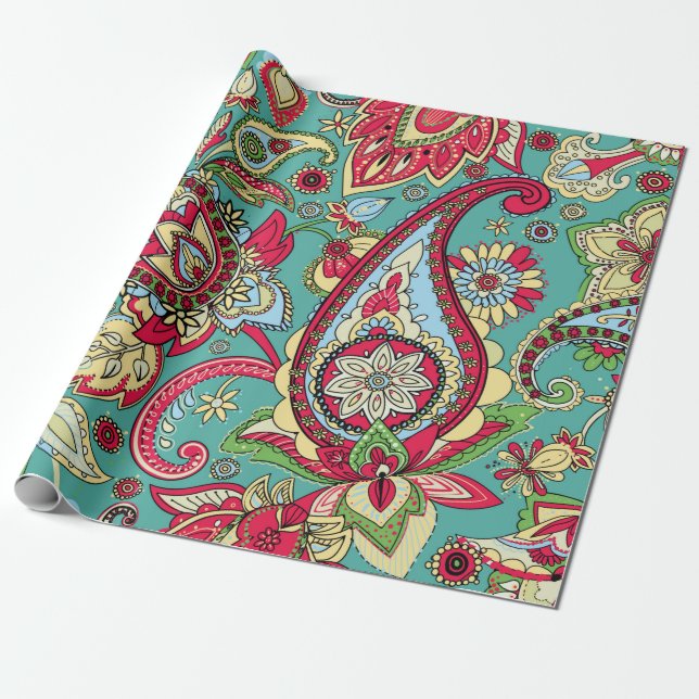Papier Cadeau Paisley motif. Motif oriental sans couture à base  (Déroulé)