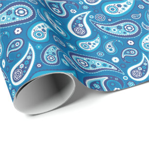 Papier Cadeau Paisley Motif Retro Sapphire Blue