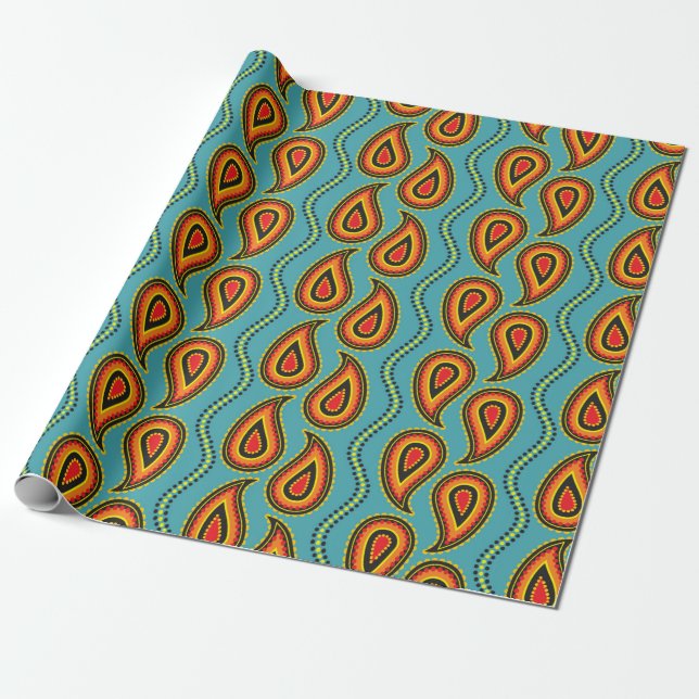 Papier Cadeau Paisley motif, tissu ornemental texture indienne (Déroulé)