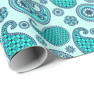 Papier Cadeau Paisley motif, turquoise, aqua et marine