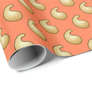 Papier Cadeau Paisley orange or et corail