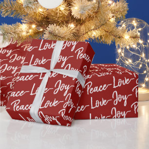 Papier Cadeau Paix, Amour, Joie   Noël rouge et blanc