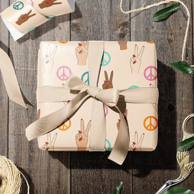 Papier Cadeau Paix et Amour Multicultural Motif de la main (Créateur téléchargé)