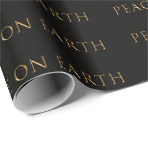 Papier Cadeau PAIX SUR TERRE Métallique Or sur noir
