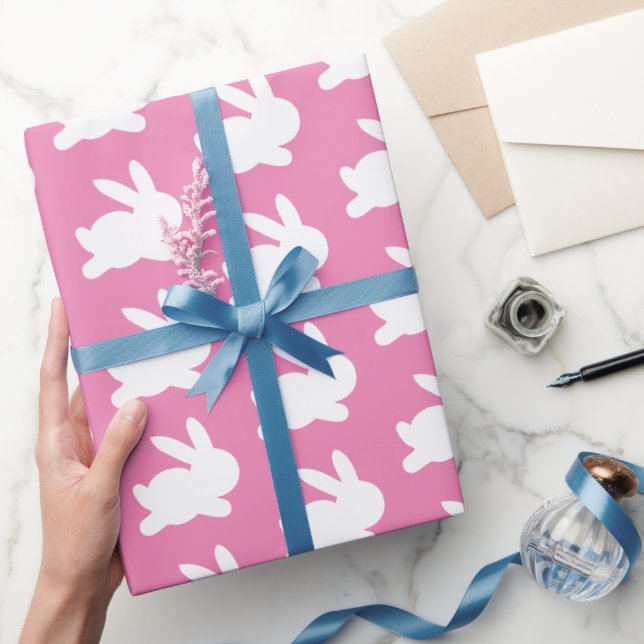 Papier cadeau pâle de lapin rose et blanc (Cadeaux)