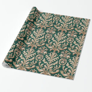 Papier Cadeau Pale Gold Floral Damask Forest Velvet vert