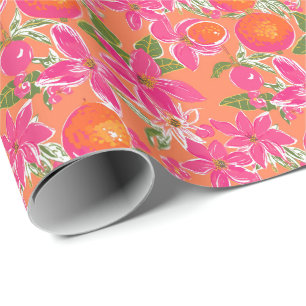 Papier Cadeau Palm Beach Aquarelle de Noël Orange