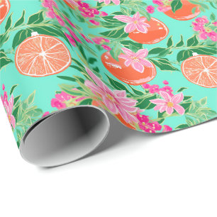 Papier Cadeau Palm Beach Aquarelle de Noël Orange