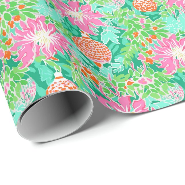 Papier Cadeau Palm Beach Aquarelle de Noël Ornements (Coin rond)