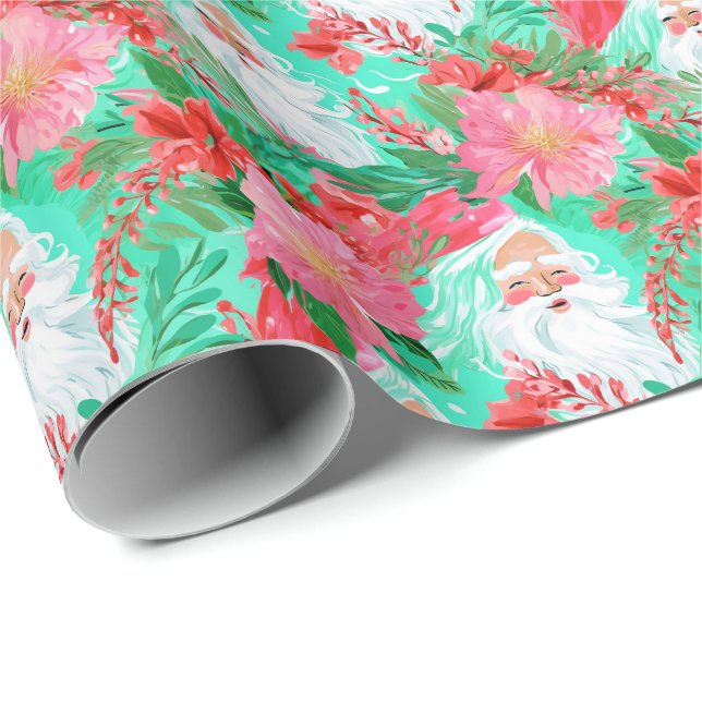 Papier Cadeau Palm Beach Aquarelle de Noël Père Noël tropicale (Coin rond)