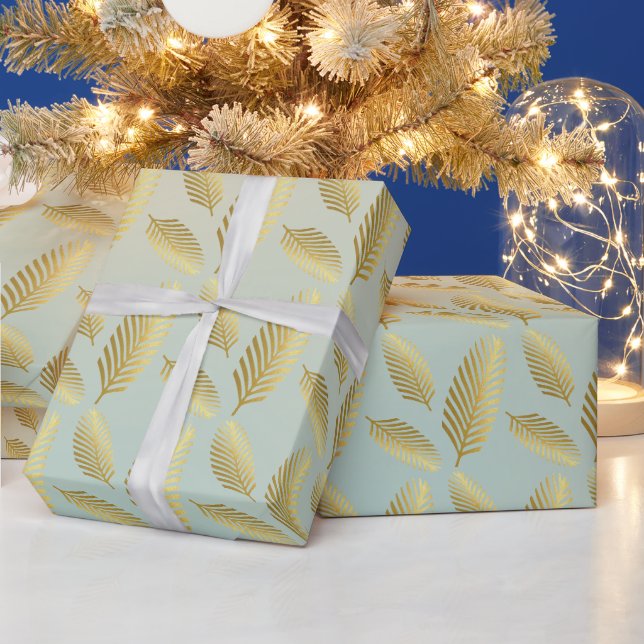 Papier Cadeau Palm D'Or Feuille Motif Et Ombre Bleue (Vacances)