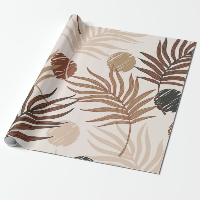 Papier Cadeau palm feuille art sans couture motif sur terre ton (Déroulé)