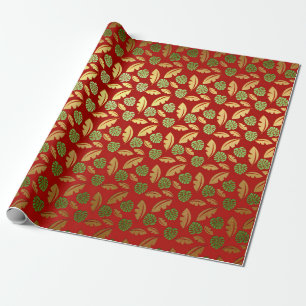 Papier Cadeau Palm Hawaii Feuilles Emerald Green Red Gold