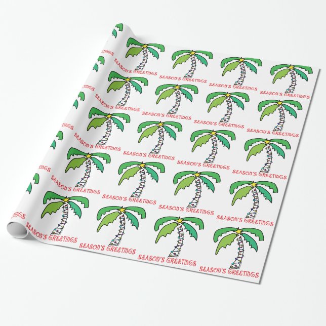 Papier Cadeau Palm Tree Bonnes Fêtes tropicales (Déroulé)