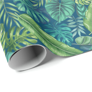 Papier Cadeau Palm vert et Turquoise Tropical Banana Monstera Fe