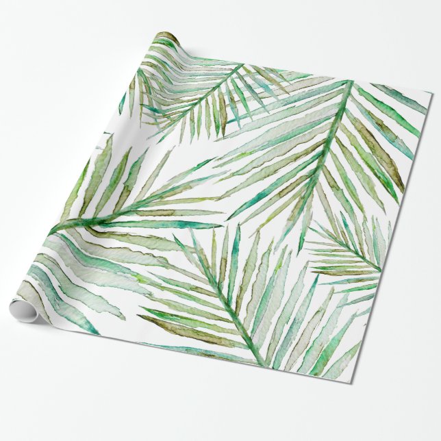 Papier Cadeau Palmette tropicale d'aquarelle (Déroulé)