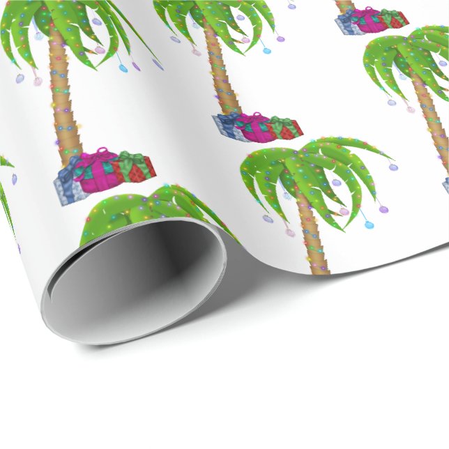 Papier Cadeau palmier de Noël tropical (Coin rond)