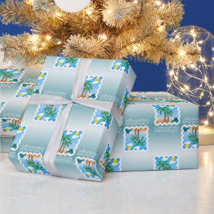 Papier Cadeau Palmier Flammes de Vacances Plage Noël