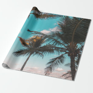 PAPIER CADEAU PALMIER TROPICAL RETRO EN BORD DE PLAGE