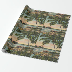Papier Cadeau Palmiers Cocotiers Rétro Brise Tropicale Coucher d