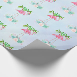 Papier Cadeau Palmiers Flamants roses roses et succulents florau