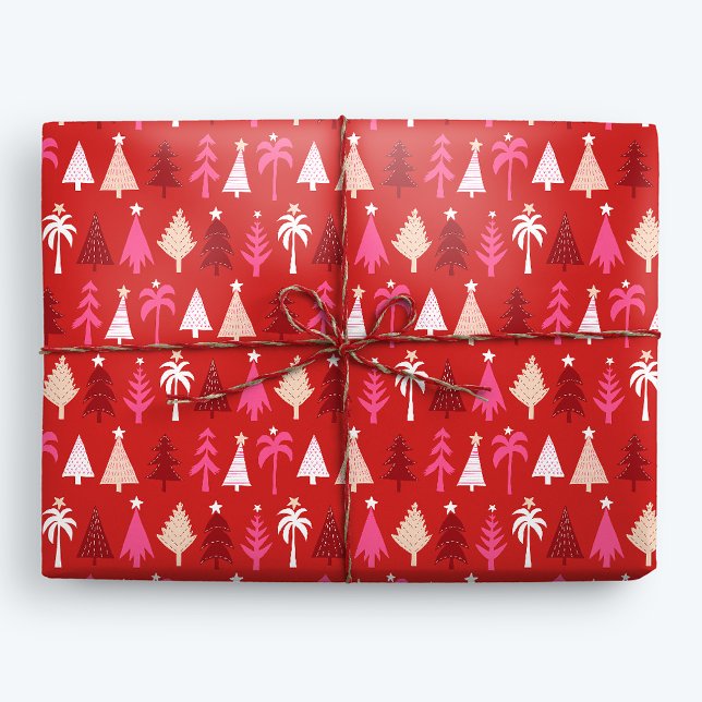 Papier Cadeau Palmiers rouges tropicaux de Noël (Créateur téléchargé)
