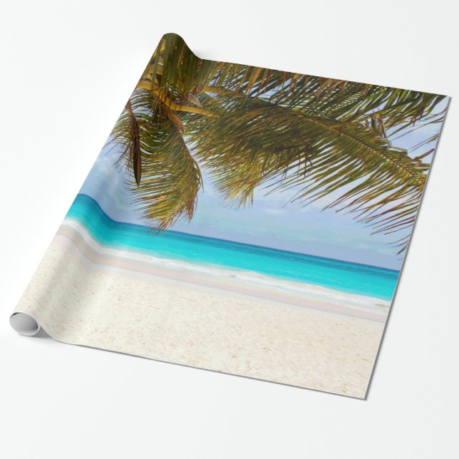 Papier Cadeau Palmiers sur la plage Mer Bleue & Ciel (Déroulé)