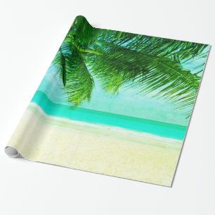 Papier Cadeau Palmiers verts sur la plage Mer Bleue & Ciel