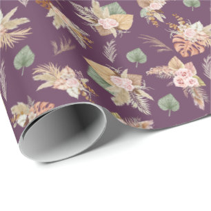 Papier Cadeau Pampas Grass & Fleurs sur Mulberry