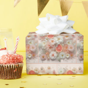 Papier Cadeau Pamplemousse et fleurs dans l'eau